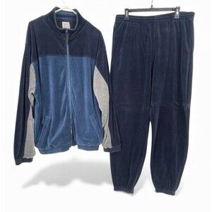 VTG 90s Colorblock Velour Tracksuit Set Blue Jacket Jogger Pants Full Zip Large
